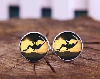 Rock Climbing Cuff links, Climbing Cufflinks, Custom Sport Photo, Mountain Climbing & Abseiling, Wedding Cufflinks, Groom Cufflinks, Tie Pin