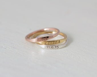 20% OFF- Dainty Engraved Name Ring- Stackable Rings- Personalized Name Ring- Stackable thin band- Mother Gift- Bridesmaid Gift