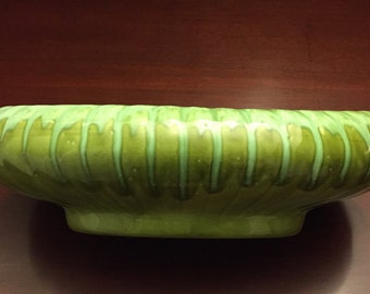 Vintage Ceramic Planter, Oval Green drip glaze bowl, Succulent Planter, MidCentury Pottery, Jenkins Pottery Planter,