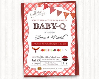 BBQ Baby Shower Invitation, Barbeque Baby Shower, Baby Q Invitation, Gender Neutral, Grill Party, Co-Ed Shower, PRINTABLE - BSU020R