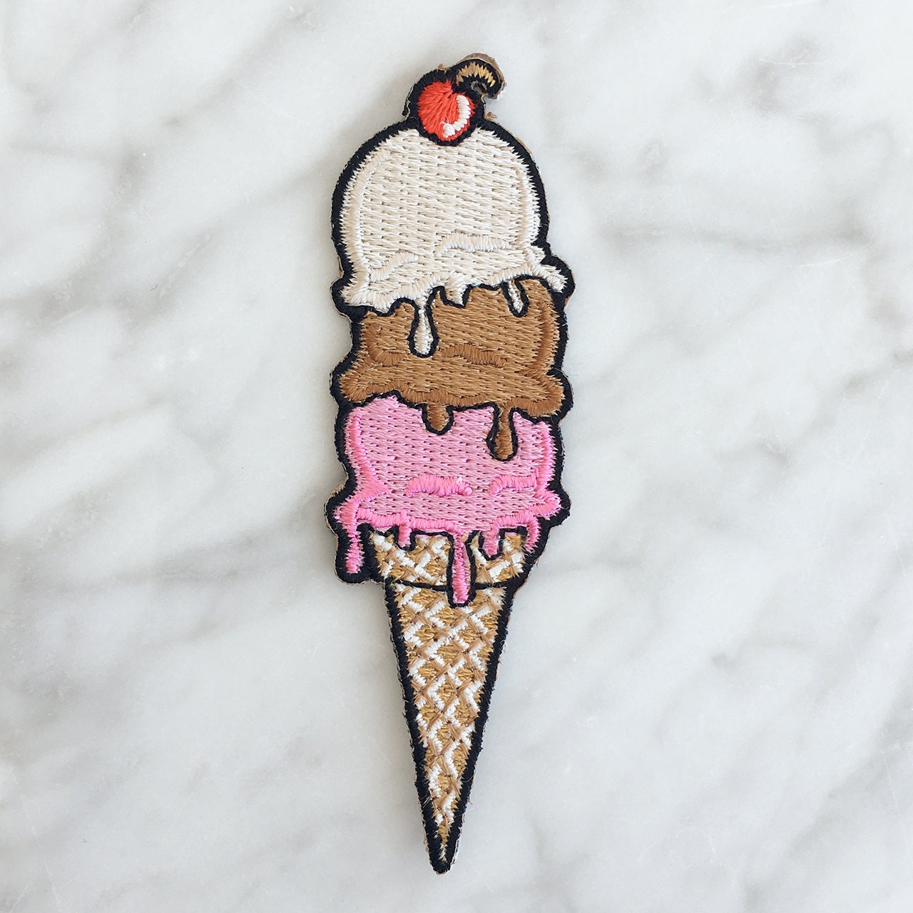 Ice Cream Cone Patch Iron On Embroidered Applique Triple