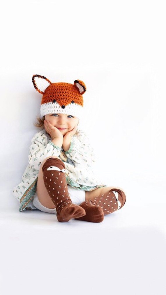 Crochet fox hat, red fox hat, halloween hat, baby fox hat, toddler fox beanie, baby girl photo prop, newborn photo prop, crochet baby hat,