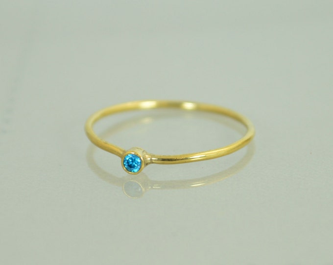 Tiny Blue Zircon Ring, Solid Gold Ring, Dainty Ring, Dainty Zircon, Mother's Ring, Stacking Ring, Tiny Gold Ring, Minimal Zircon, Alari