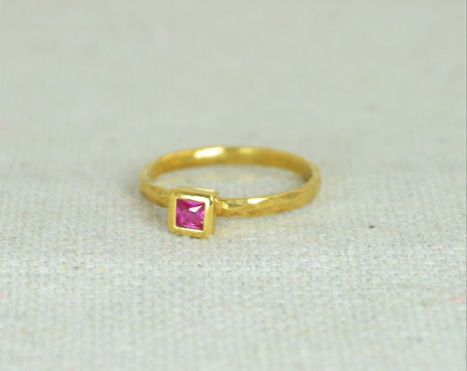 Square Ruby Ring, Gold Filled Ruby Ring, July's Birthstone Ring, Square Stone Mothers Ring, Square Stone Ring, Gold Ruby Ring, Gold Ring