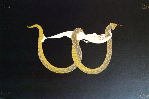 Erte 1982 ALPHABET SERIES Letter B Snake Charmer Serpent