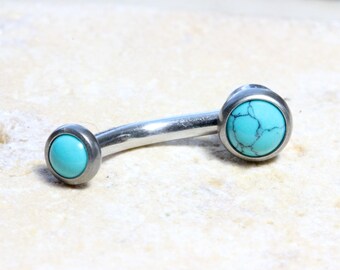 Turquoise Stone Belly Button Ring 14G, Dainty Turquoise Stone Navel Ring, Surgical Steel Navel Piercing, Internally Threaded Curved Barbell