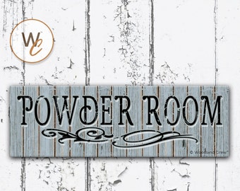 POWDER ROOM Sign, 5.5"x17" Shabby Chic Wood Sign, Bathroom Distressed Sign, Housewarming Gift, Rustic Blue Bath Sign, Made To Order