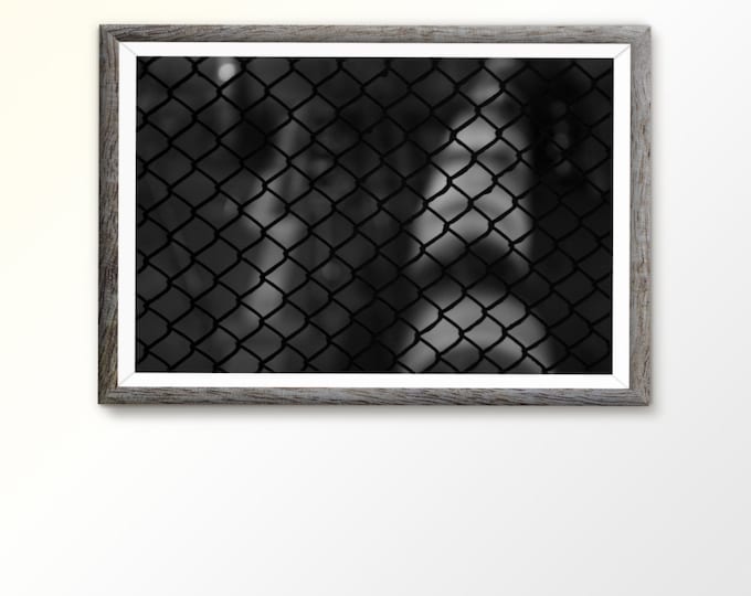 Black and white art Fence Photography Printable Photo Black and White Photography Poster Railway Tracks Print Wire fence Abstract photo