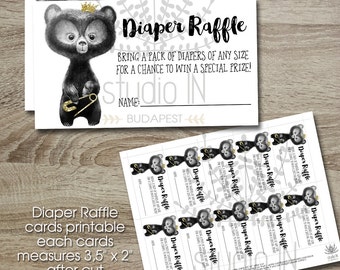 Diaper Raffle Ticket, Printable Diaper Raffle Card, Diaper Raffle Insert, Bear Baby Shower, INSTANT DOWNLOAD