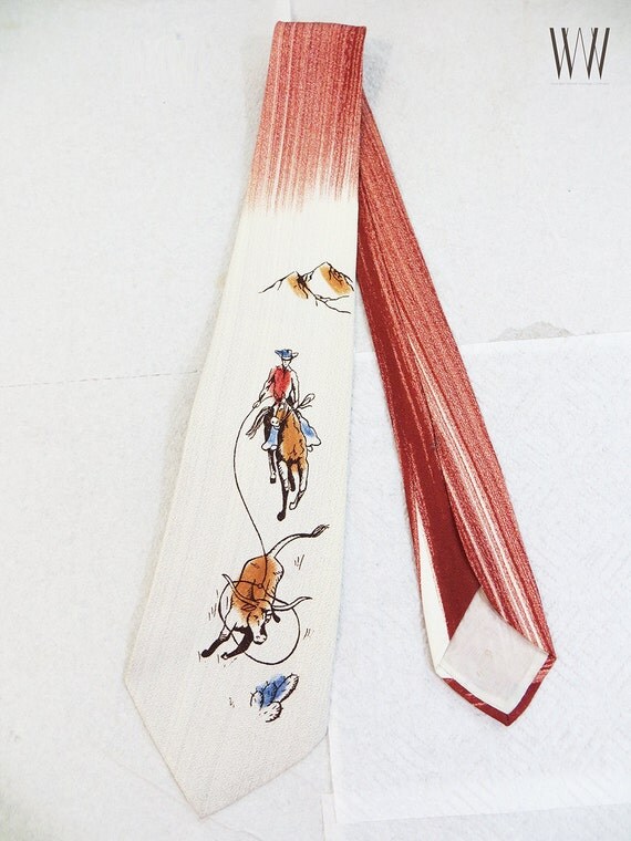 60's Cowboy Hand Painted Tie Vintage Men's by WoodenWheelVintage