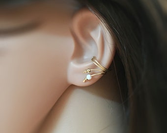 Gold Ear Cuff Earring, Double Wrap Ear Cuff, ear cuff gold, Opal Ear Cuff, ear cuff non pierced, wrap ear cuff silver, cuff earrings opal