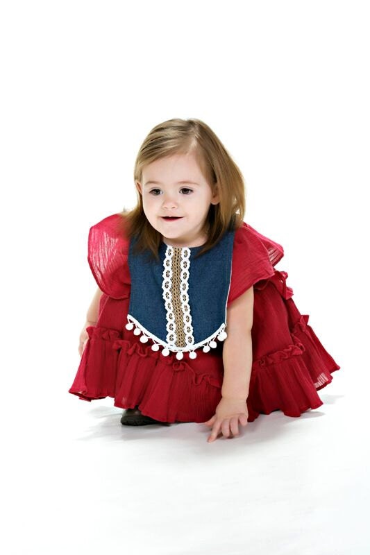 Jeans Baby Bib // Pom Pom Baby Bib // Baby Girl Bib