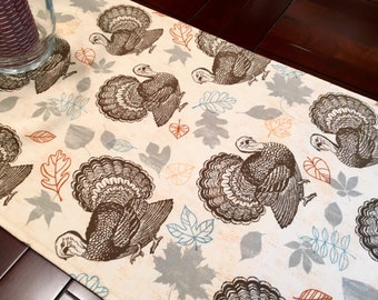 Thanksgiving Turkey Table Runner - 60" Table Runner - Autumn Harvest Table Runner - Fall Runner - Thanksgiving Linens - Reversible Runner