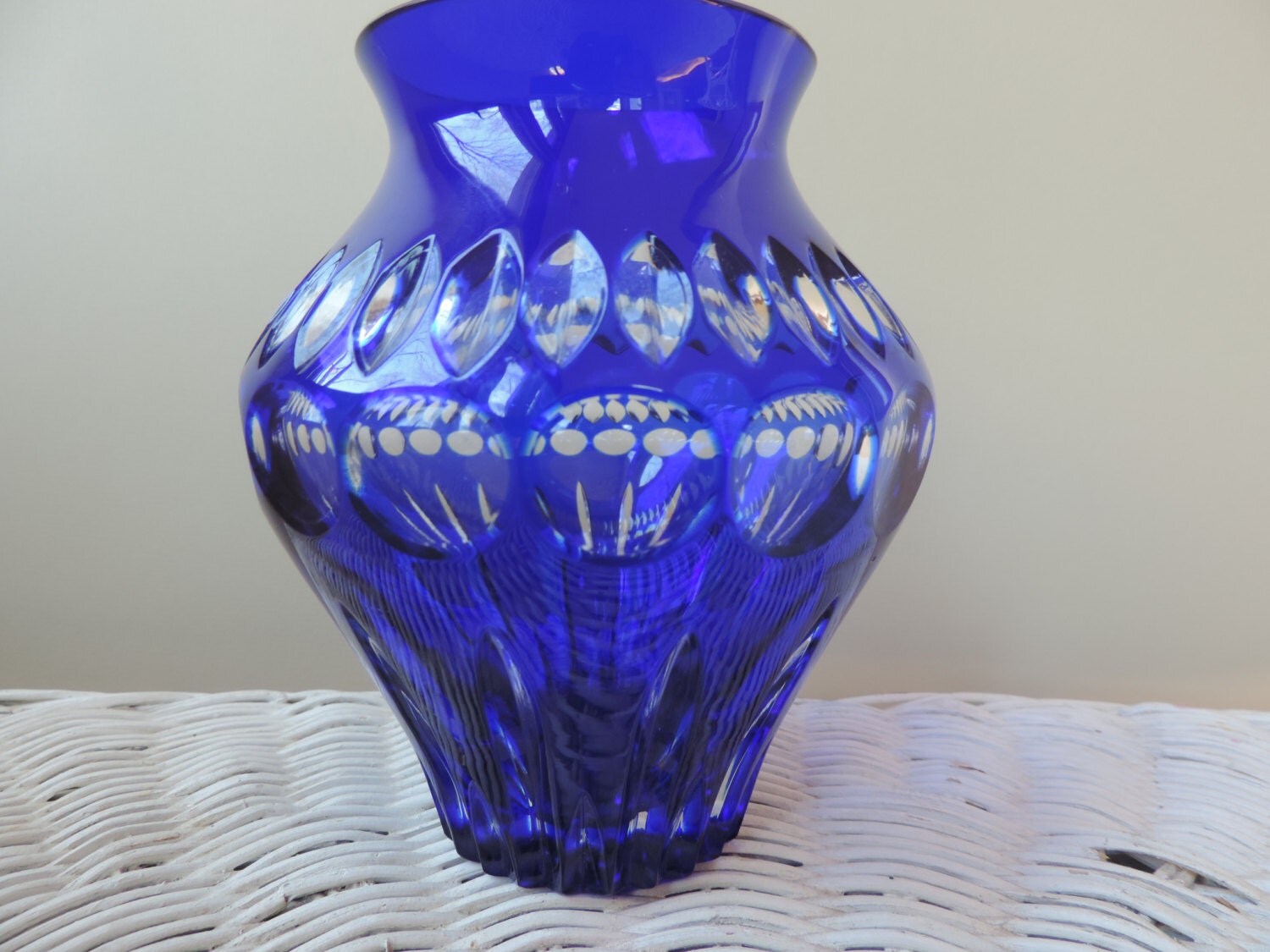 Blue Cobalt Lead Crystal Vase Vintage Germany