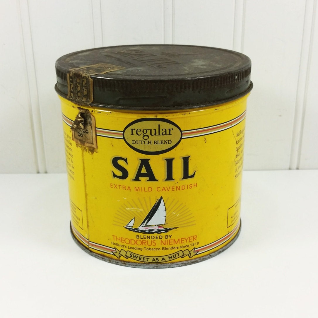 Antique Sail Tobacco Tin Round Yellow Sail Pipe Tobacco Tin