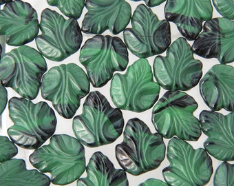 20x18mm 2 Tone Opaque Malachite Czech Glass Leaf Beads - Qty 10 (BS431)