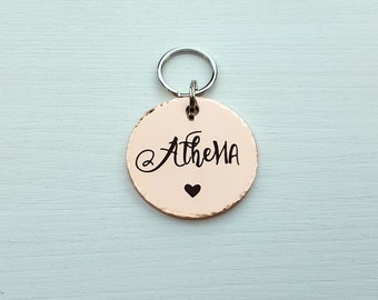 Large Custom Pet ID Tag - Dog Tag - Pet Gift Fun and Cute Font - Round Copper Collar Tag Rose Gold Modern Pet Tag Personalized