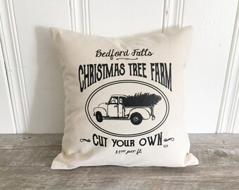 Christmas Tree Farm Pillow Cover Christmas Pillow Case Holiday Pillow Bedford Falls Pillow Rustic Farmhouse Decor Christmas Throw Pillow