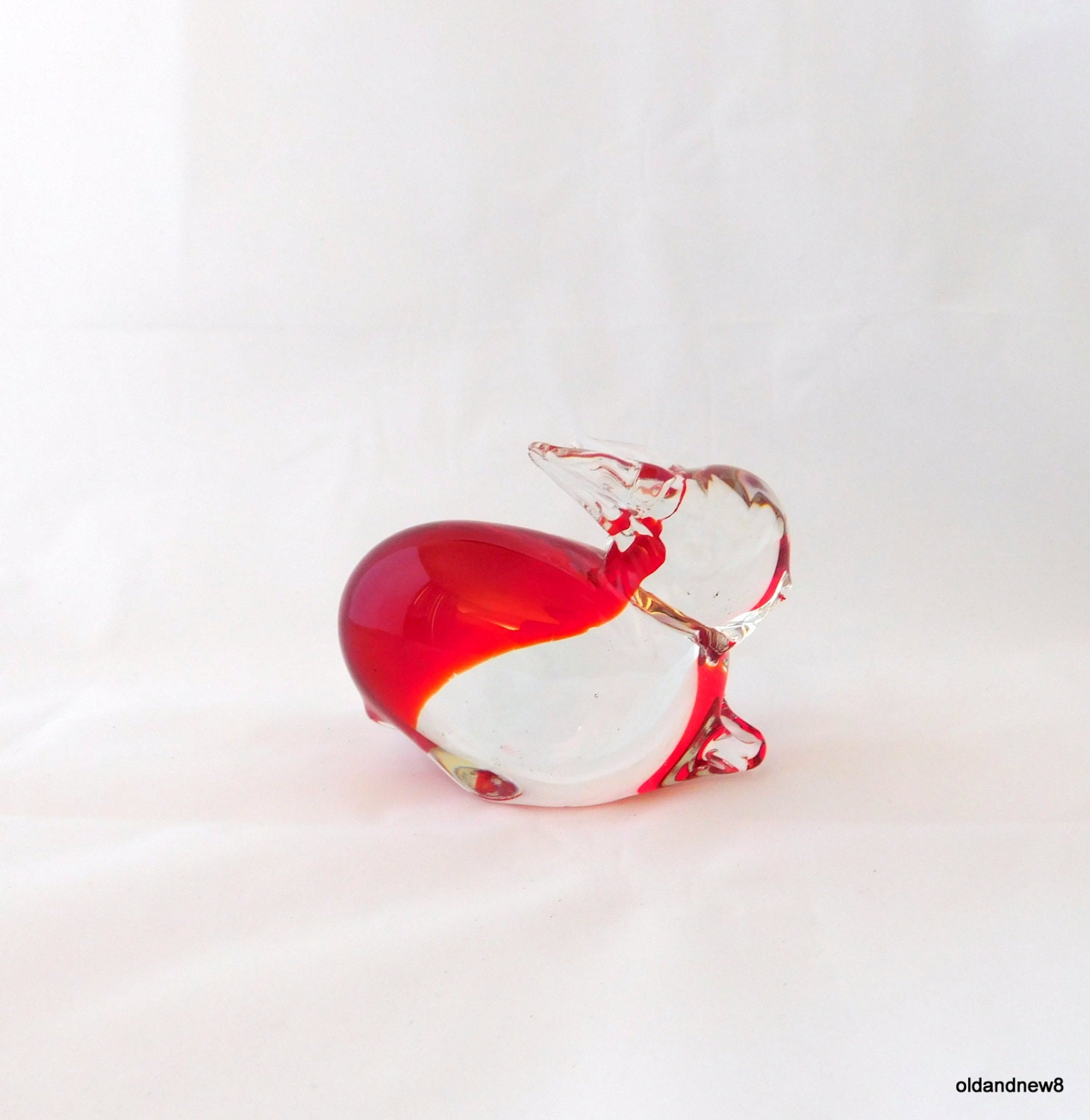 Bunny Rabbit Hand Blown Glass Rabbit Red And Clear By Oldandnew8