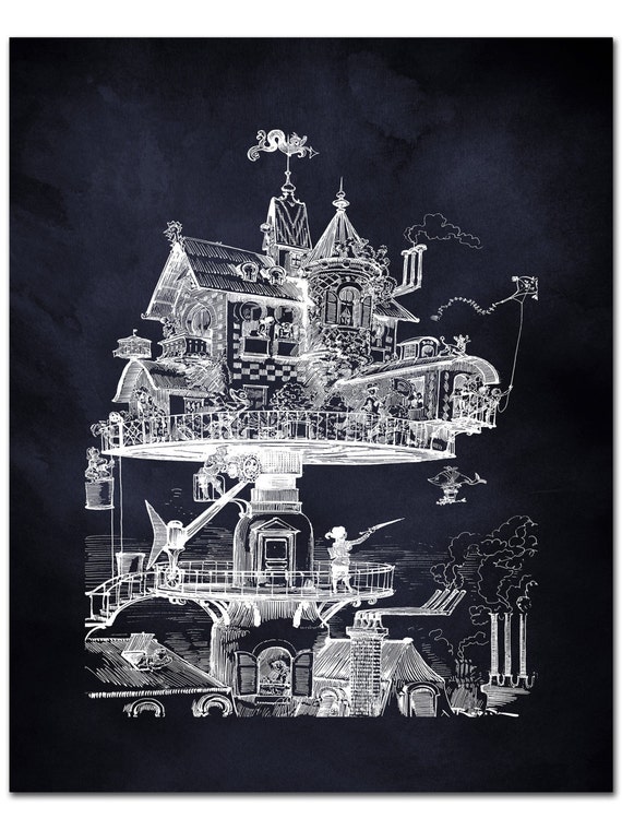 Steampunk Palace Wall Art, Steampunk Mansion Print, House in the Sky Poster, Fantasy House Wall Art, Flying House Print by AdamsAleArtPrints steampunk buy now online