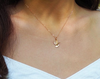 Rose Gold Hummingbird Necklace, Rose Gold Bird Necklace, Gift for Her