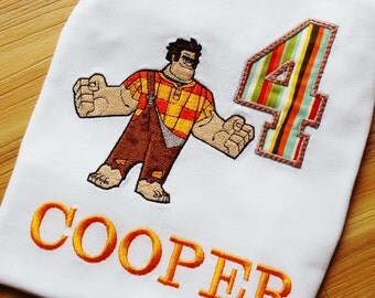 Wreck-It Ralph Birthday Number Shirt Disney Wreck it Shirt /Onesy Embroidery (Personalized) Super Hero, Fix-it Felix Junior JR Bad Guy