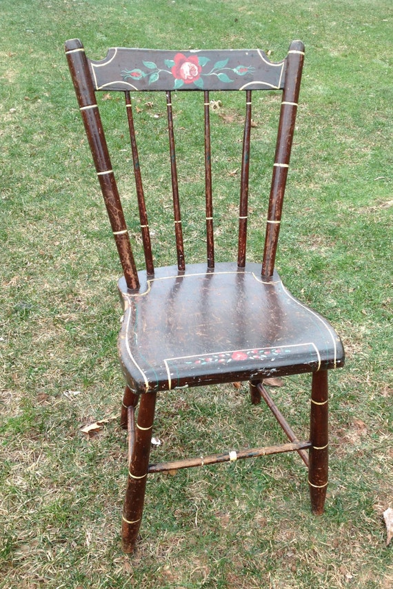 Vintage Hand Painted Wood Chair Tole Painted Chair Dining