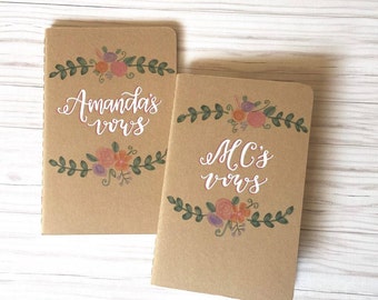 wedding vow books floral / his & hers / unique gift / anniversary present / wedding keepsake / custom set of 2 kraft moleskine journals.