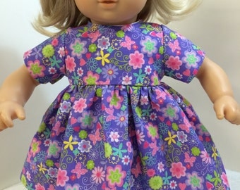 15 inch SPARKLING Purple & Pink "Whimsical FLOWERS,Butterflies,Hearts" Dress, 15" AG American Doll Bitty Baby/Twin, 15" Bitty Baby Clothes