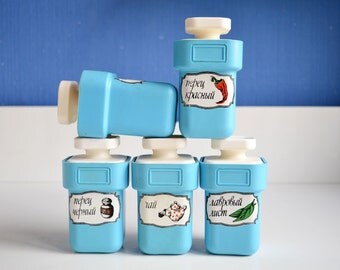 Spice Container Set, Vintage Blue Kitchen Decor, Spice Boxes Set, Kitchen Containers, Russian Decor, Small Boxes, Spice Storage, Stash Boxes