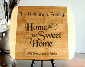 Housewarming Gift Personalized Cutting Board Home Sweet Home Custom Engraved Thick Cutting Board New Home Gift Realtor Closing Gift