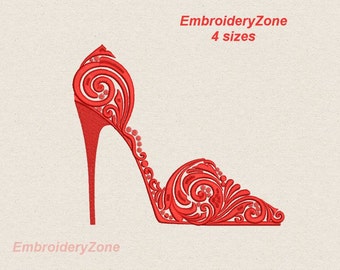 High Heel Shoe machine Embroidery Design Shoes designs. 4 sizes Hoop 5x7 6x10 7x11. Embroidery Design High Heel red Shoe