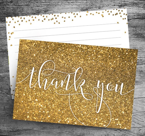 Gold Glitter Thank You Note Card Gold Confetti Thank You