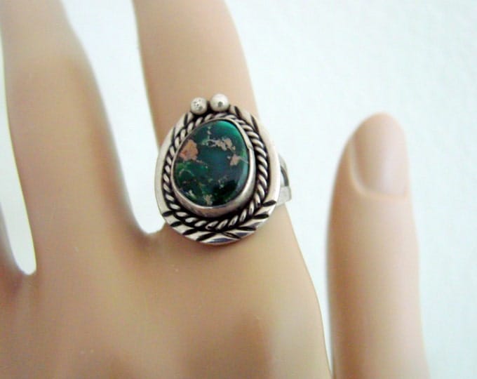 Southwestern Artisan Signed FB Sterling Turquoise Ring / Size 7 / Vintage / Jewelry / Jewellery
