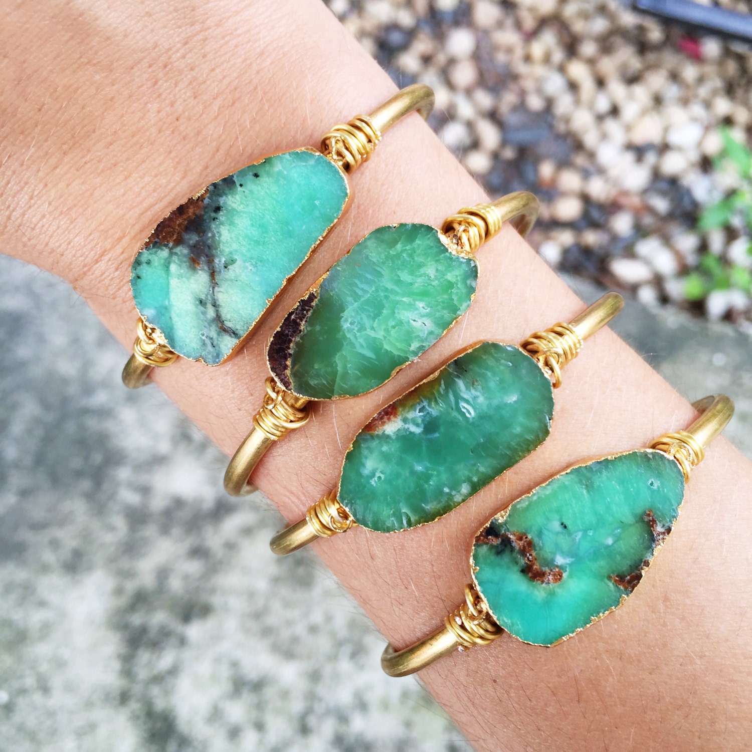 Genuine Natural Raw Australian Jade / Chrysoprase Cuff Bracelet | Adjustable Cuff | Raw Stone |