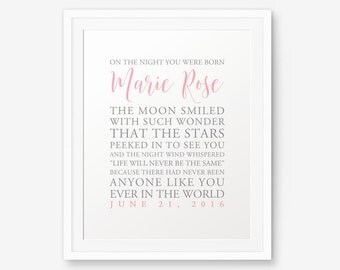 SALE Personalized New Baby Gift Printable, On the night you were born, Baby Gift, Girl Gift, Baby Shower gift, nursery decor, kid decor