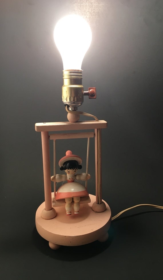 Vintage Wooden Irmi Lamp Girl on Swing Nursery Lighting by Giddies