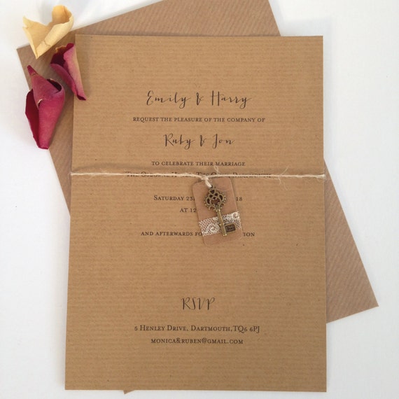 Lace Tag Wedding Invitation Rustic Wedding Invite Vintage