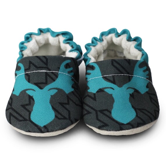 DEER HEAD baby shoes HUNTLY blue and gray baby shoes by ClamFeet