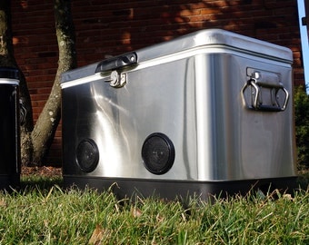 Personalized BREKX 54QT Stainless Steel Party Cooler with High-Powered Bluetooth Speakers with Free American Flag Bucket