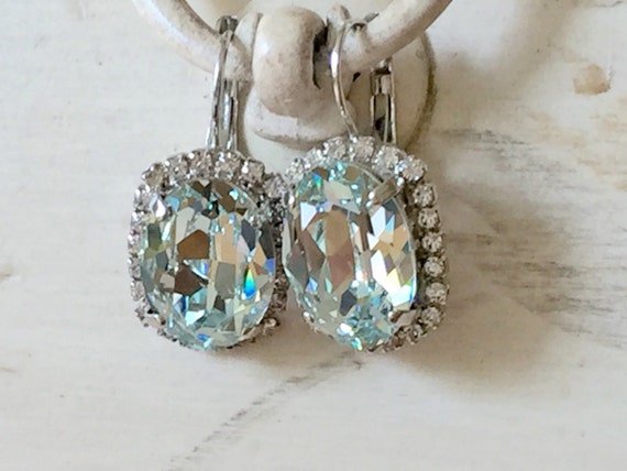 Large Oval Cut Light Azore Crystal Bridal, Bridesmaid, Cocktail Earrings