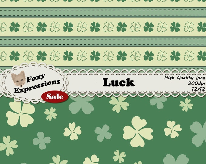 Luck digital paper pack comes in 5 shades of green. Designs include 4 leaf clovers, polka dots, stripes, chevron, plaid, diamonds and more.