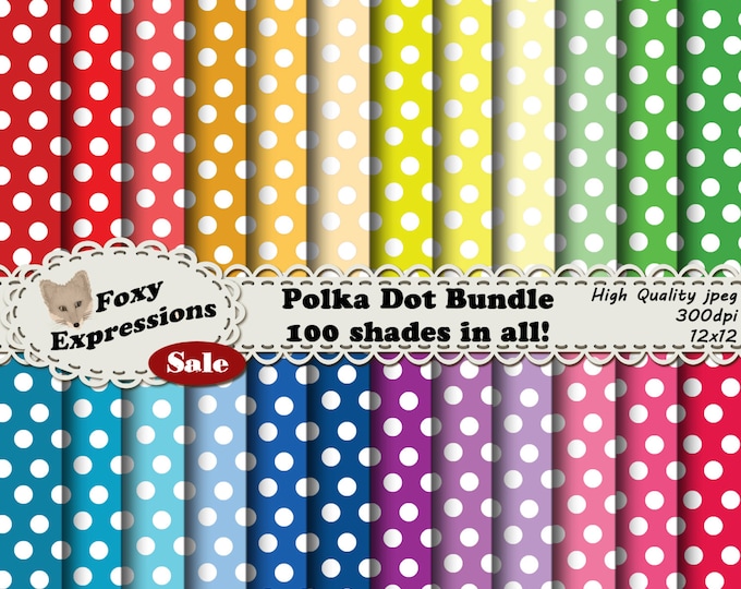 Polka Dot Bundle comes with 100 papers in many shades of red, orange, yellow, green, blue, purple & pink. You will be ready for any project.