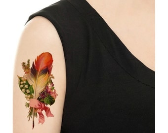 Temporary Tattoo - Vintage Feather / Peacock Feather / Watercolor Feather / Black Feathers