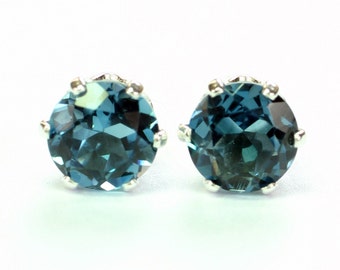 Genuine London Blue Topaz Earrings; Stud Earrings; Sterling Silver; Minimalist Earrings; Dark Blue Earrings; December Birthstone;