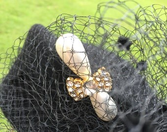 Black Pillbox Hat Oscar De la Renta Black Netted Caplet ReFabulousReVamped ReFabulous
