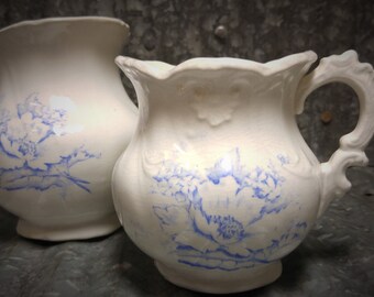 Set of 2 La Francaise Porcelain blue floral Vase and Pitcher