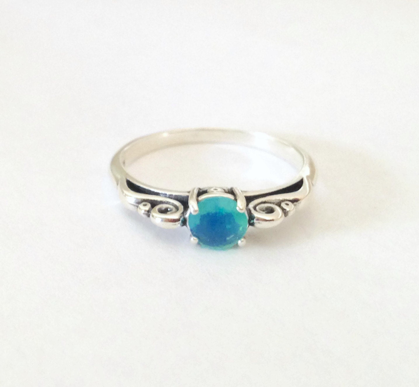 Opal ring sterling opal blue opal genuine opal by TheMagpieCrone