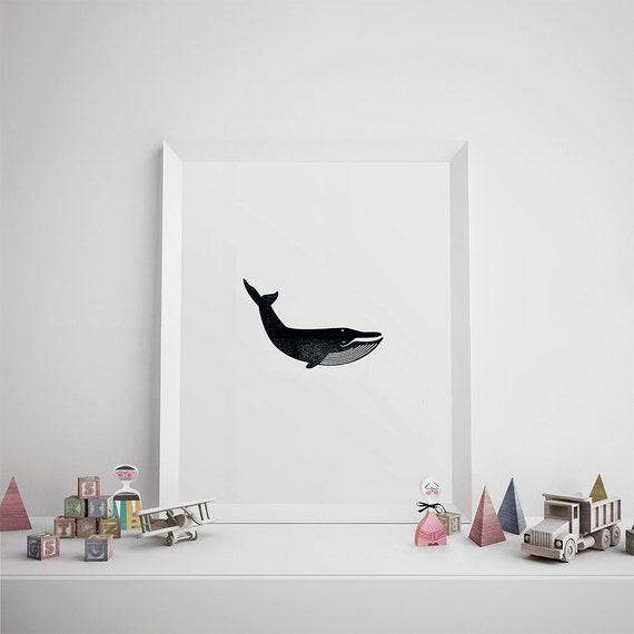 Printable Art Whale Illustration Black and White Minimalist