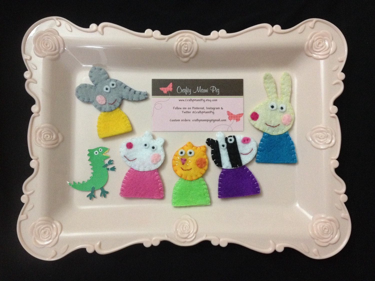 Peppa Pig Felt Finger Puppets set Emily Elephant Candy Cat